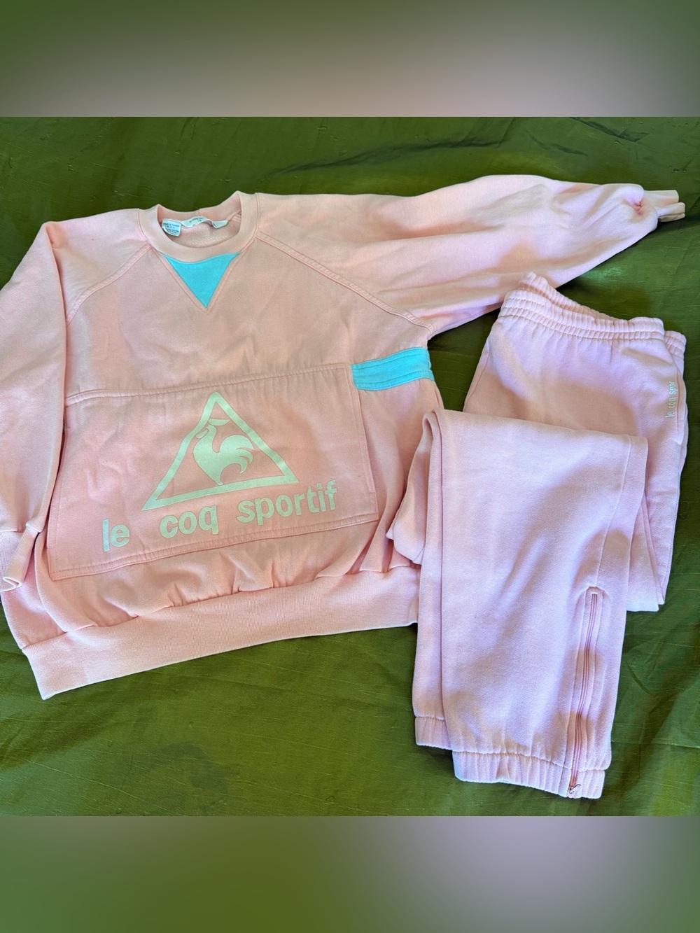 Le Coq Sportif Pink Sweatshirt with Aqua V-Inset